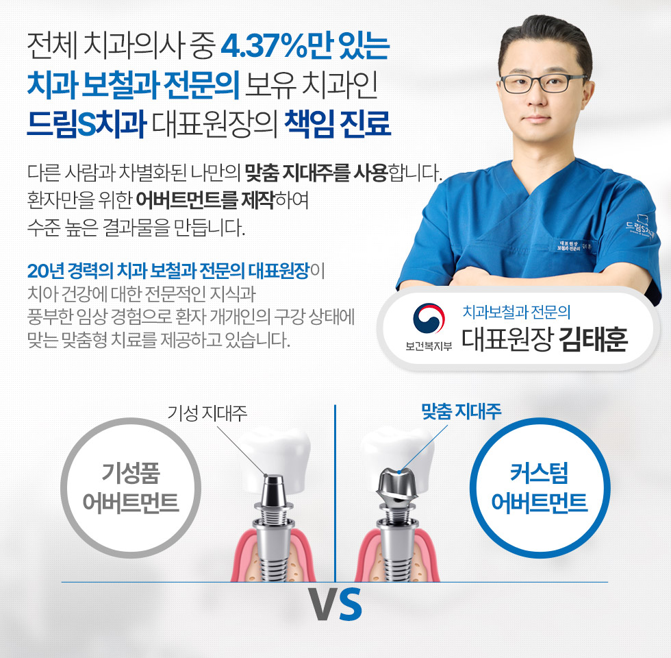 전체 치과의사 중 4.37%만 있는 치과 보철과 전문의 보유 치과인 드림S치과 대표원장의 책임 진료